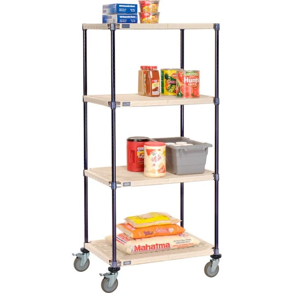 Global Equipment Nexelite reg Vented Plastic Mat Shelf Truck, 30"L x 21"W x 80"H, Polyurethane Brake Casters C21307PPMB - main
